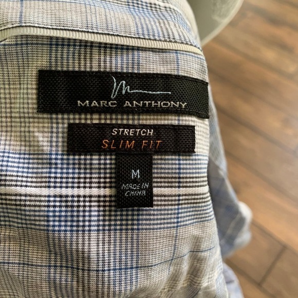Marc Anthony Plaid Dress Shirt Men's Medium Stretch Slim Fit Button Up - Picture 4 of 5
